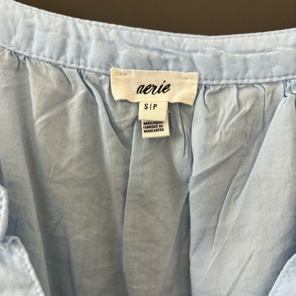 Aerie Real Baby Blue Flowy Woven Top with Buttons and Cinched Waist Size S - Picture 4 of 7